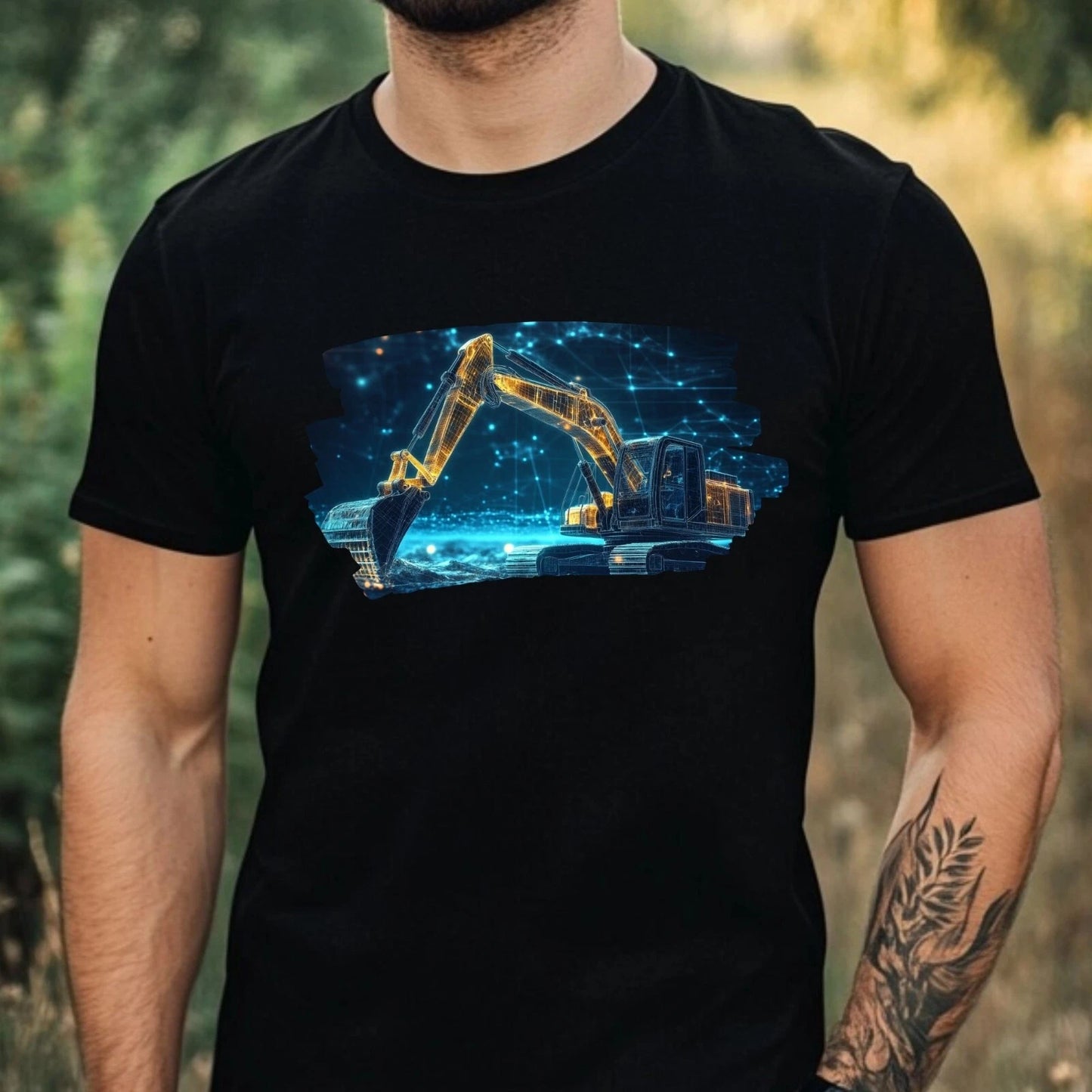 Mens Excavator Holographic Print Cotton T-Shirt Size XS to 5XL