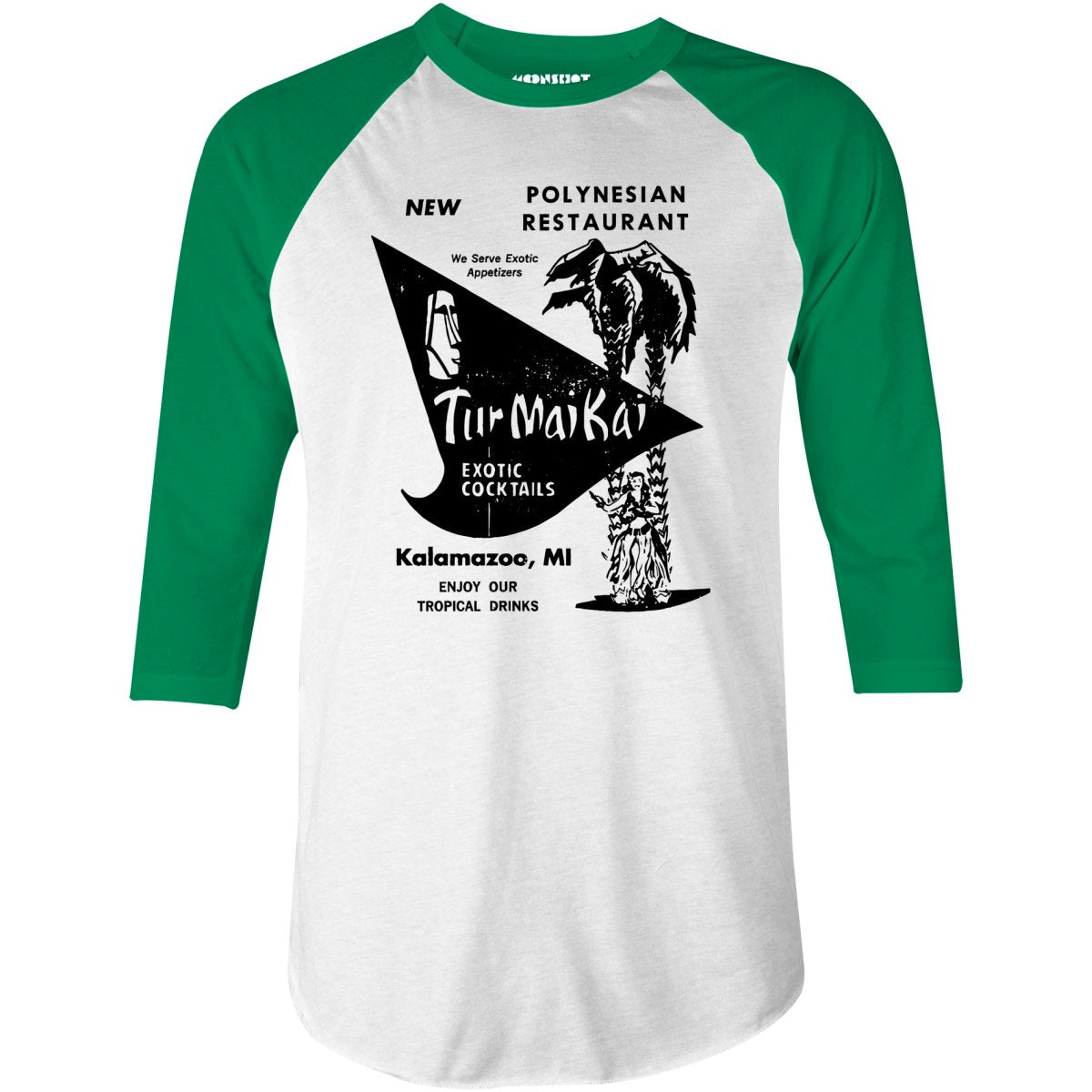 Tur Mai Kai - Kalamazoo, MI - Vintage Tiki Bar - 3/4 Sleeve Raglan T-Shirt