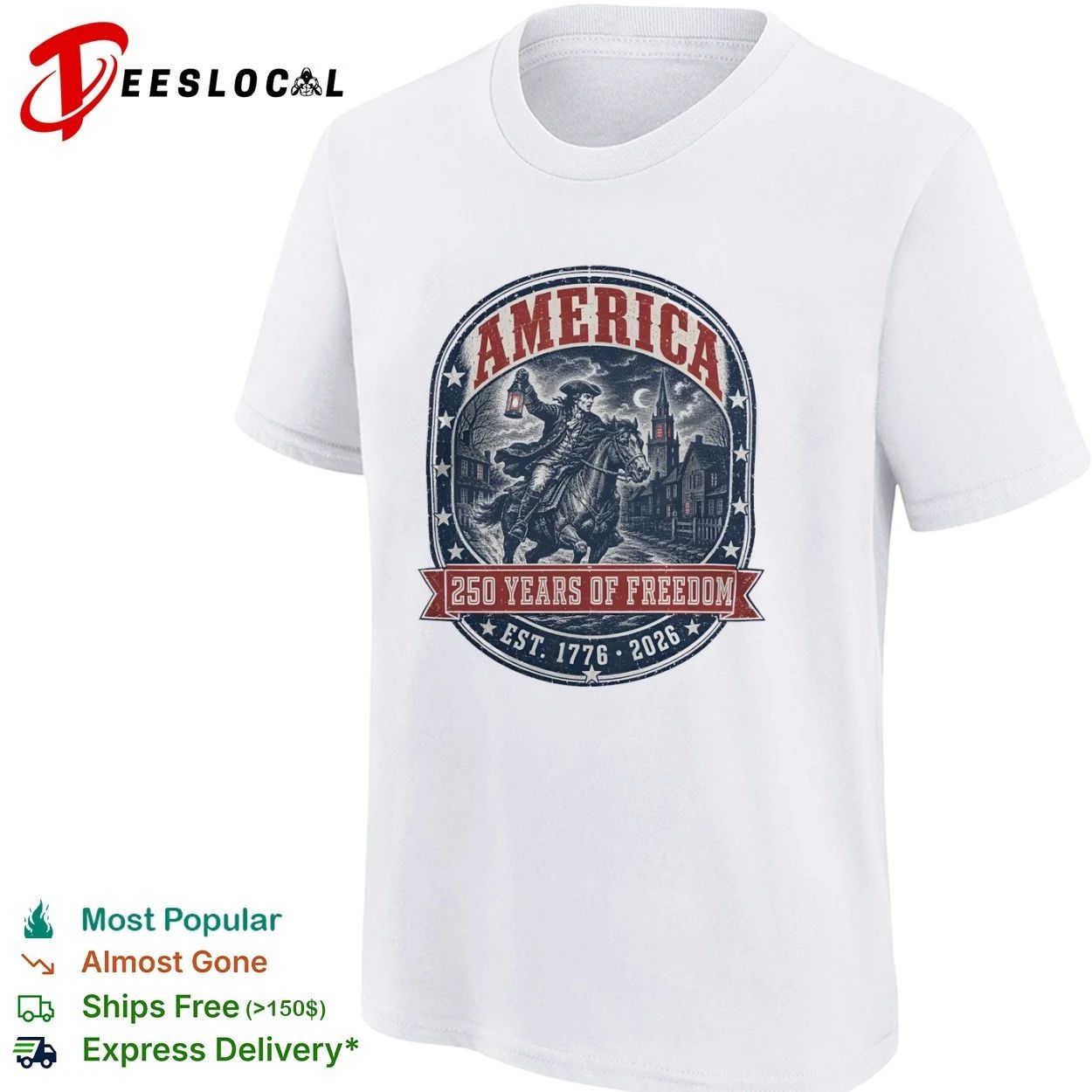 America Paul Revere Midnight Ride 250 Years of Freedom Est 1776 2026 T-shirt