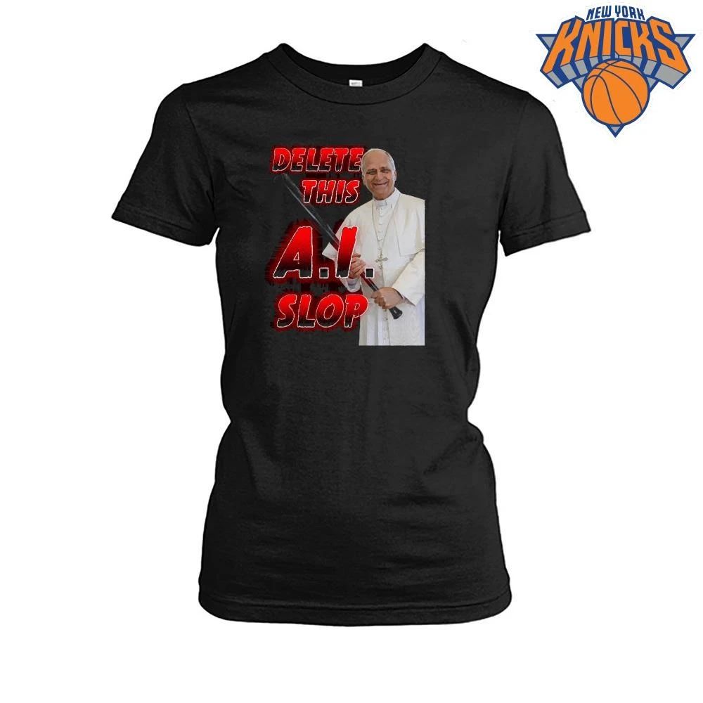 Delete This AI Slop Pope Holding Baseball Bat Funny Meme Shirt
