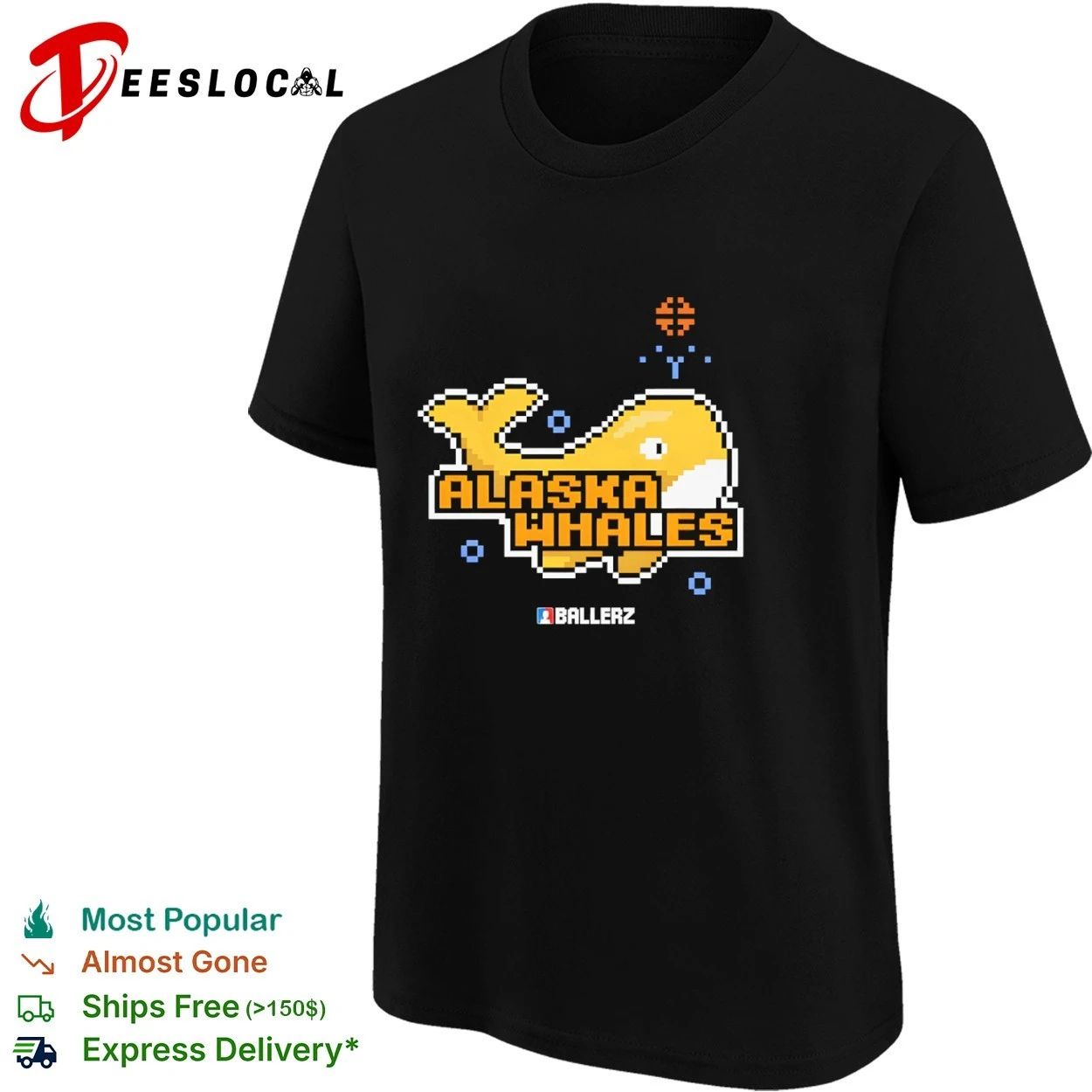 Alaska Whales Ballerz pixel art whale T-shirt