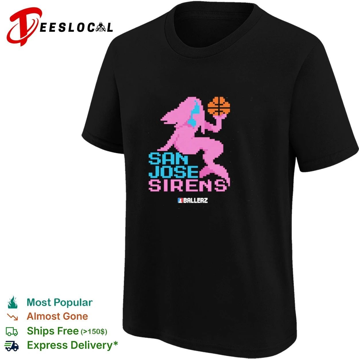 San Jose Sirens Ballerz basketball pixel art T-shirt