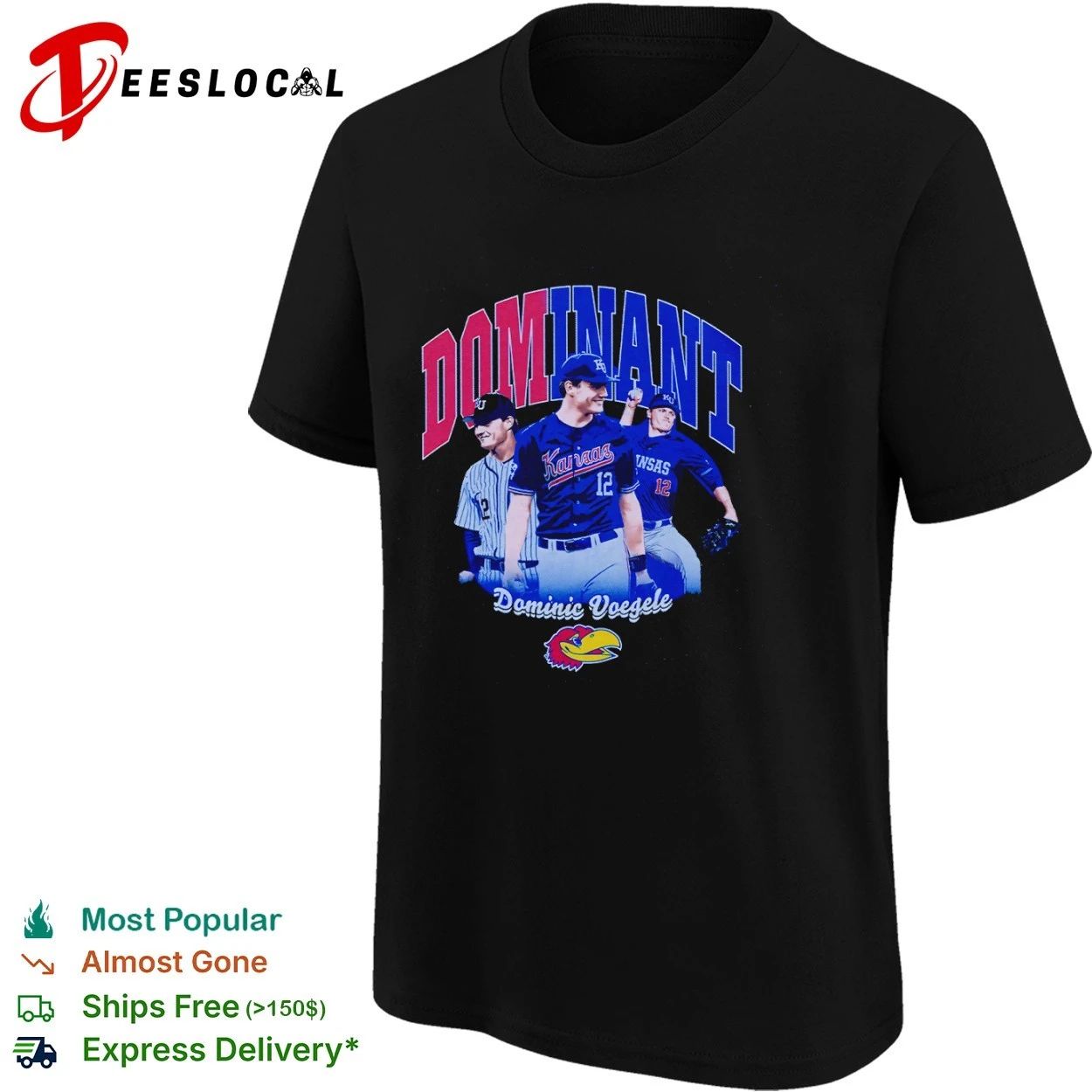Dominant Dominic Voegele Kansas Jayhawks Baseball T-shirt