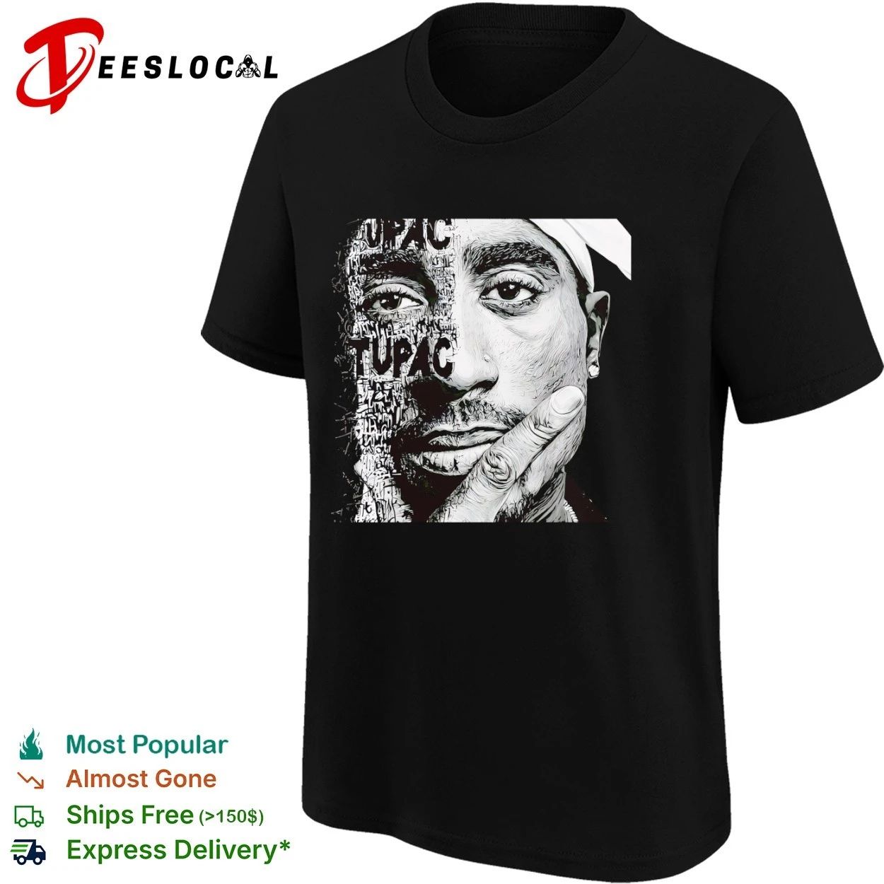 Tupac Shakur Portrait 2Pac Hip Hop Rap Legend T-shirt