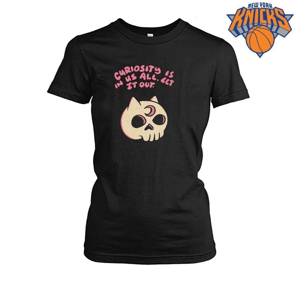Curiosity Is In Us All Let It Out Cat Skull Pink Crescent Moon Aesthetic Shirt (1)