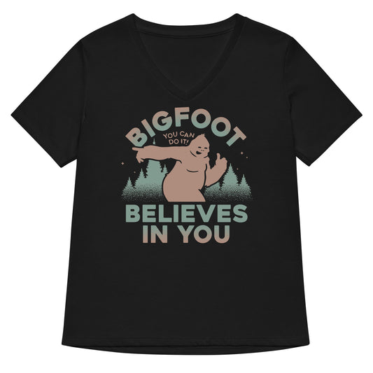 Bigfoot Believes In You Women's V-Neck Tee