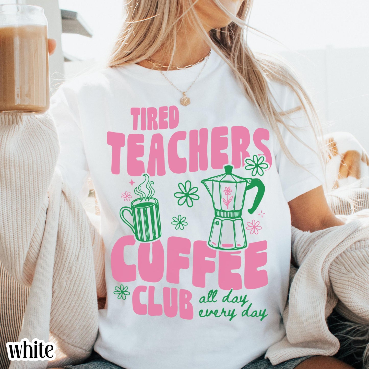 Tired Teachers Coffee Club Comfort Colors Retro Coffee Lover Kindergarten Classroom First Grade Teacher Back School (1)