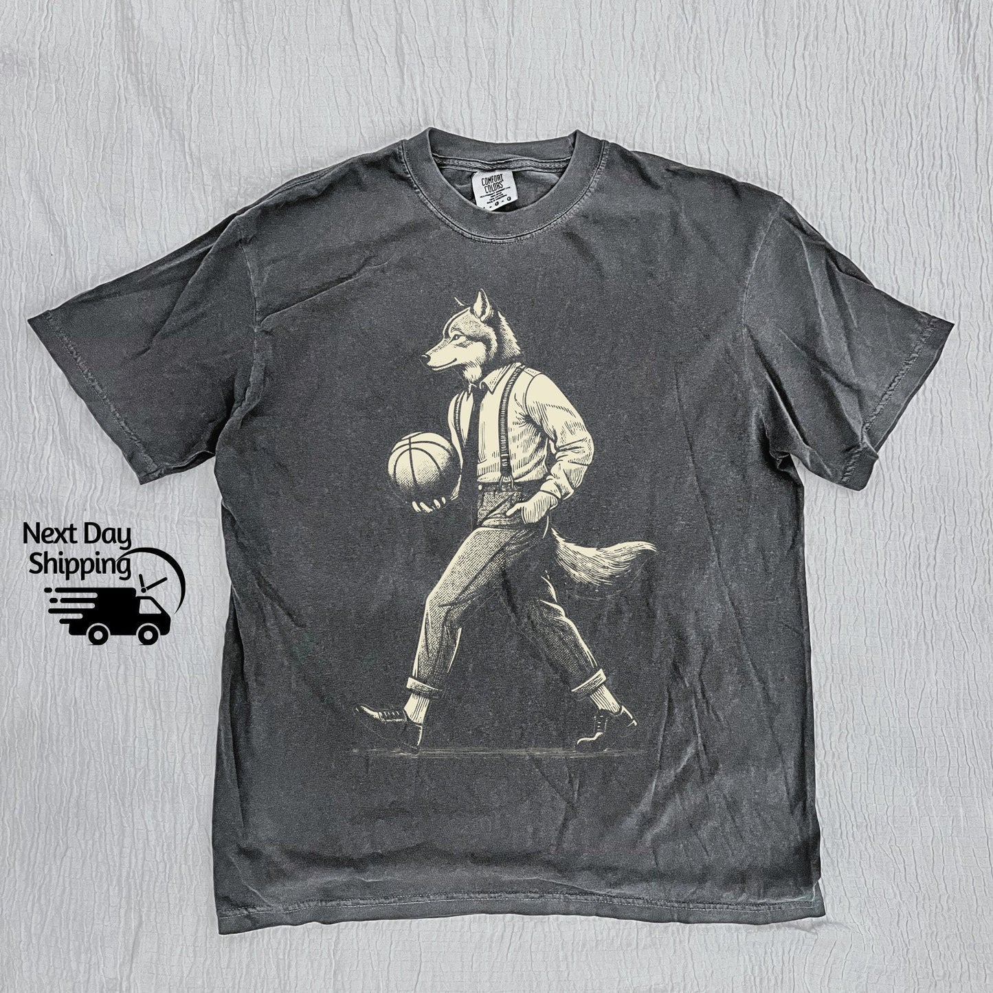 Retro Wolf Man Basketball 90s Basketball Lovers Vintage Vintage 90s Washed Distressed Basketballer (1)