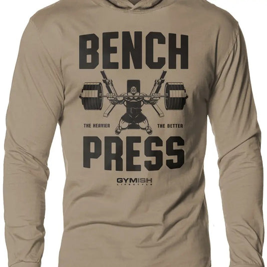 025. Bench Press Lightweight Workout Long Sleeve Hooded Gym T-shirt for Men Cotton Menswear