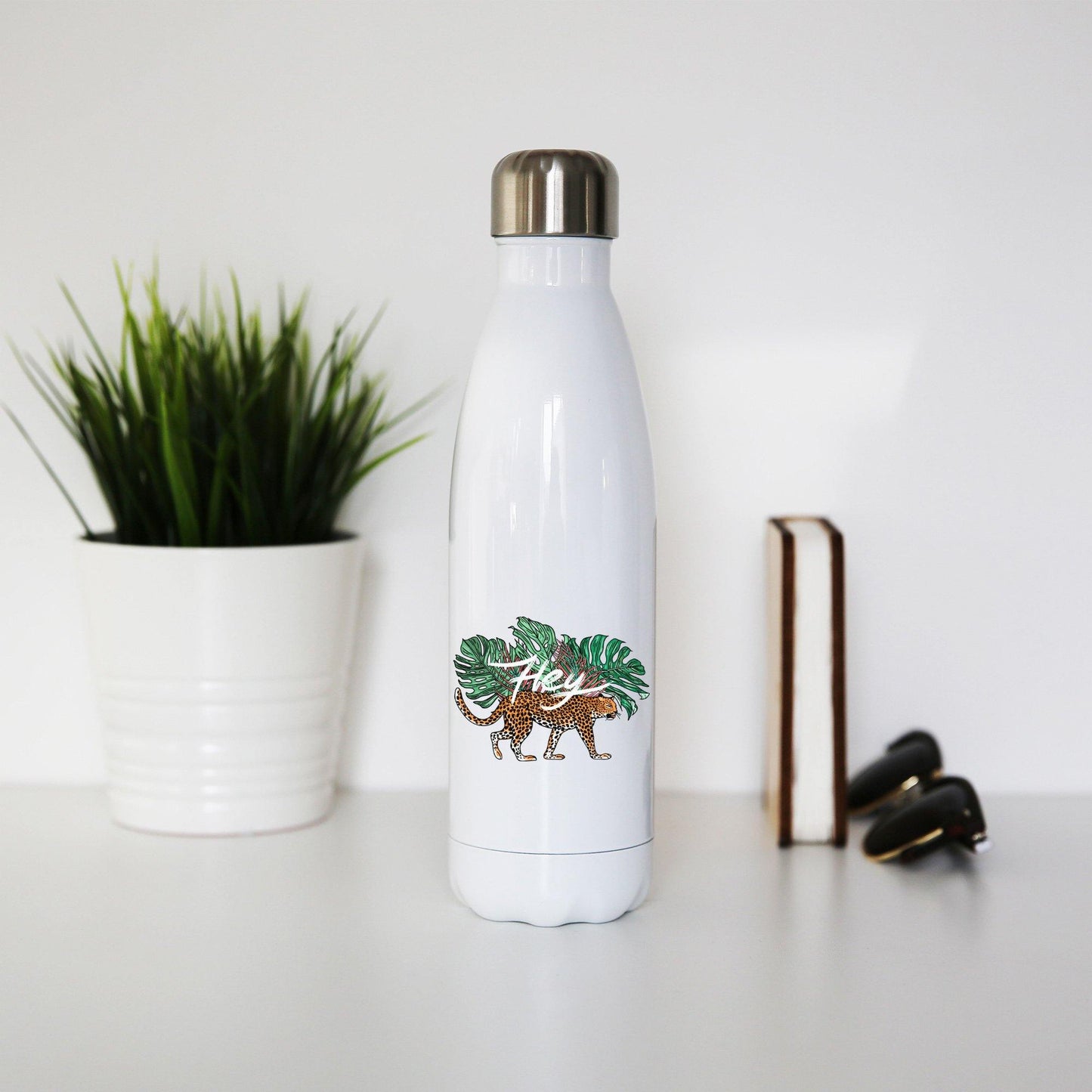 Hey illustration graphic design water bottle stainless steel reusable