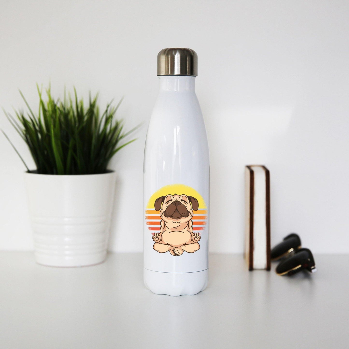 Yoga pug funny dog Water bottle stainless steel reusable