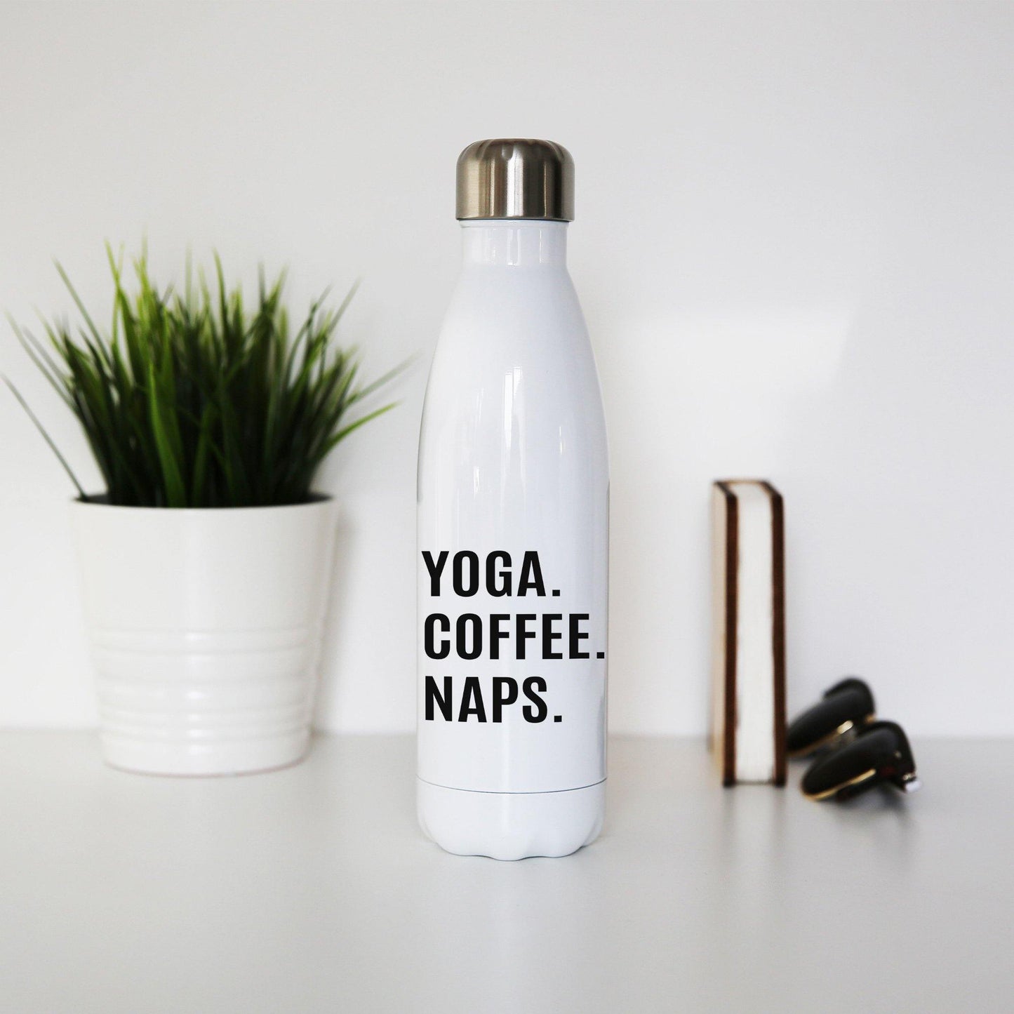 Yoga coffee naps funny slogan water bottle stainless steel reusable