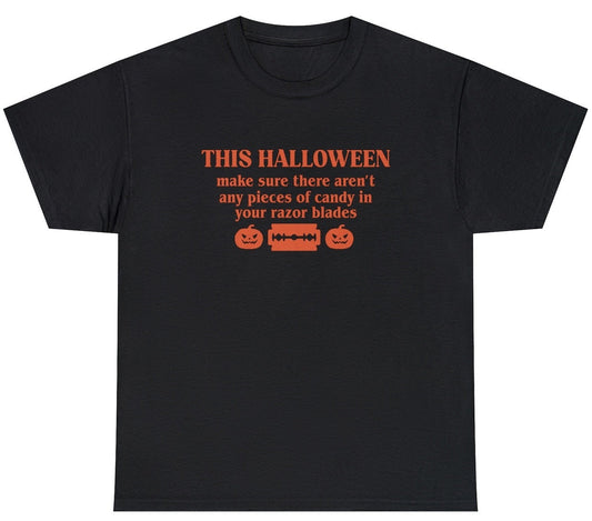 Razor Blade Candy Halloween Tee- Halloween Limited Edition Tee - clothing by TeeHivey.com (Image 1)
