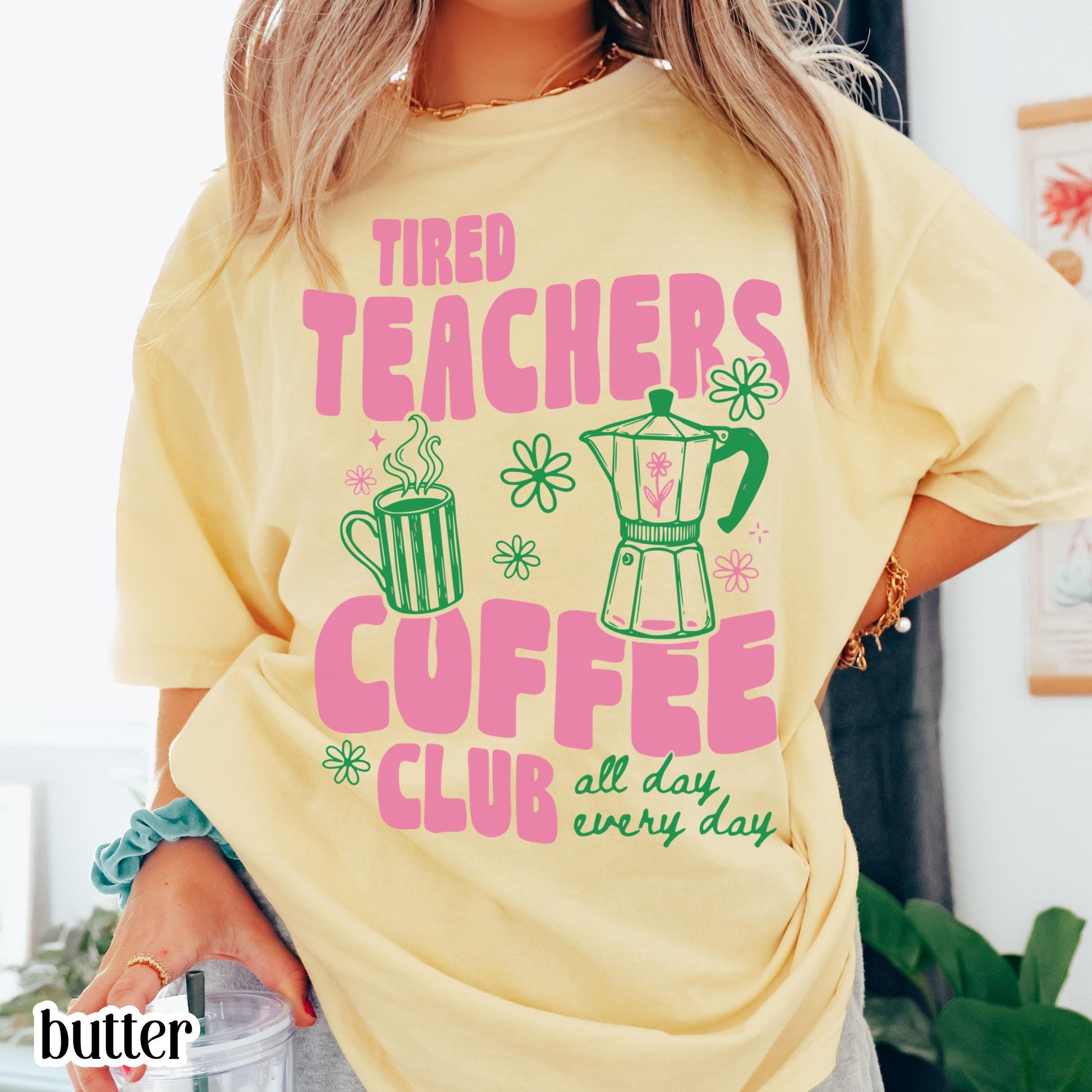 Tired Teachers Coffee Club Comfort Colors Retro Coffee Lover Kindergarten Classroom First Grade Teacher Back School (2)