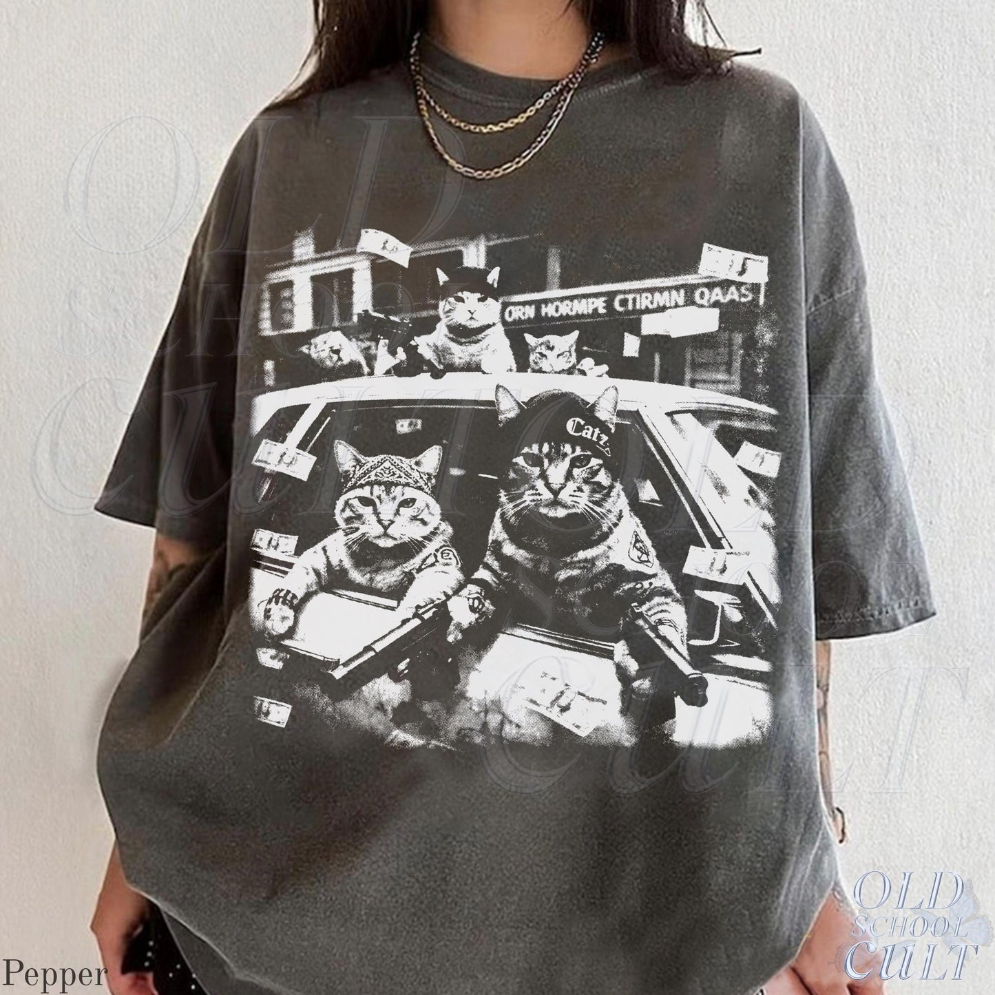 Gangster Cats Vintage Black Cat Tee Retro Streetwear Cat Oversized Cat Lover (2)
