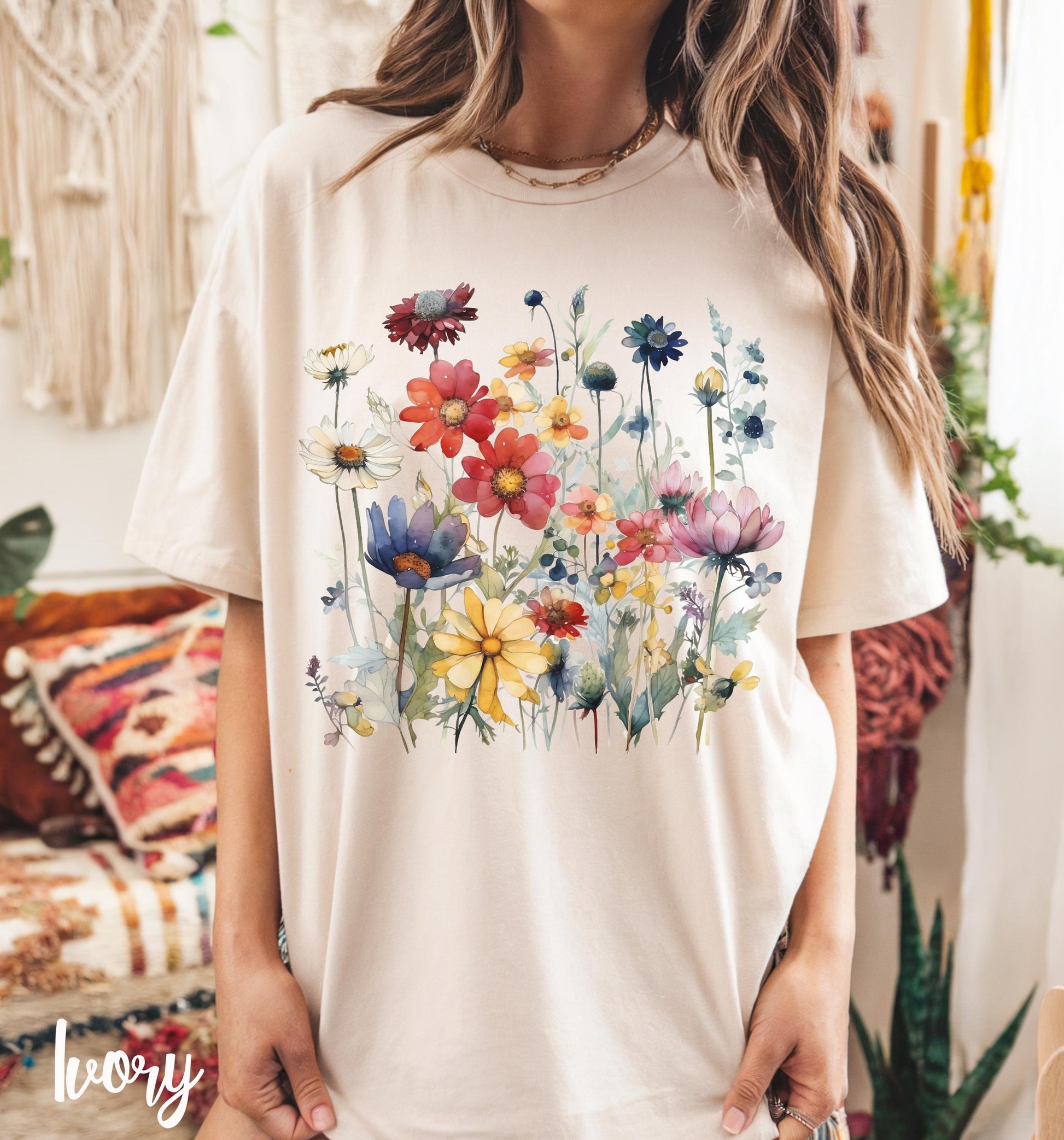 Boho Wildflower Comfort Colors Spring Floral Tee Unisex T-shirt, Sweatshirt, Hoodie (2)