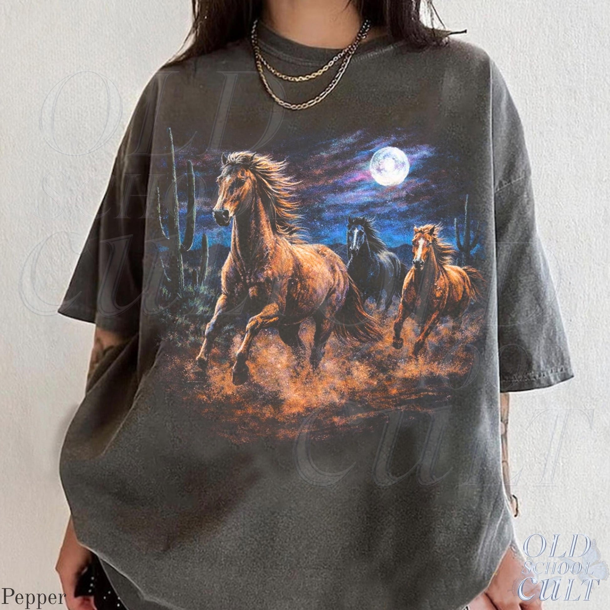 Wild Horses Vintage 90s Retro Moonlit Running Horse Tee (2)