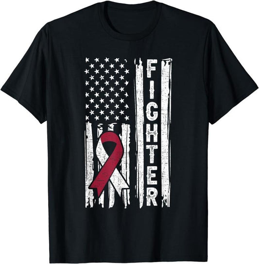 [100% Cotton]Head And Neck Cancer Patient Fighter Throat Oral Cancer Flag T-Shirt