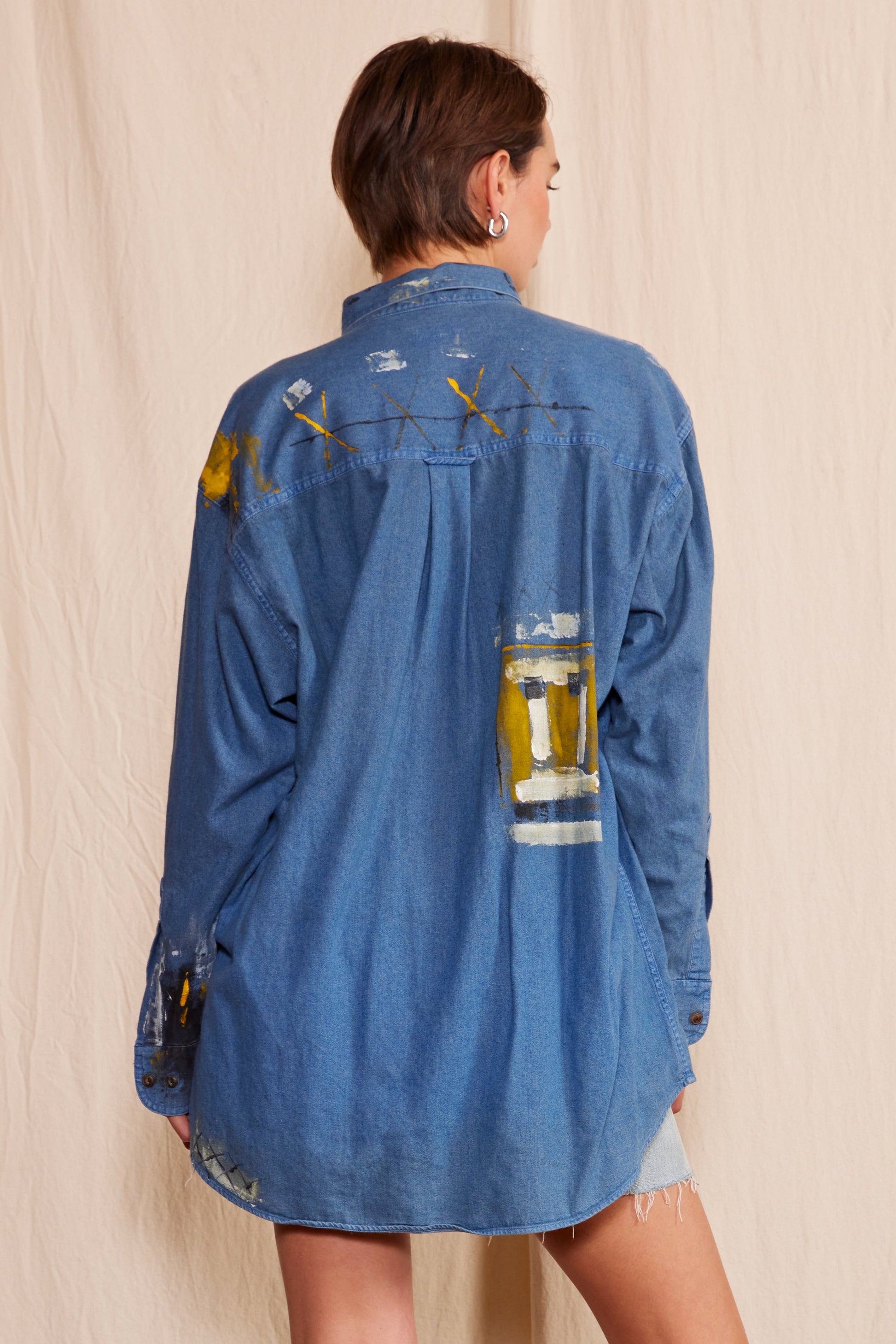 Artisan Hand-Painted Golden Sun Denim Shirt - clothing by TeeHivey.com (Image 2)