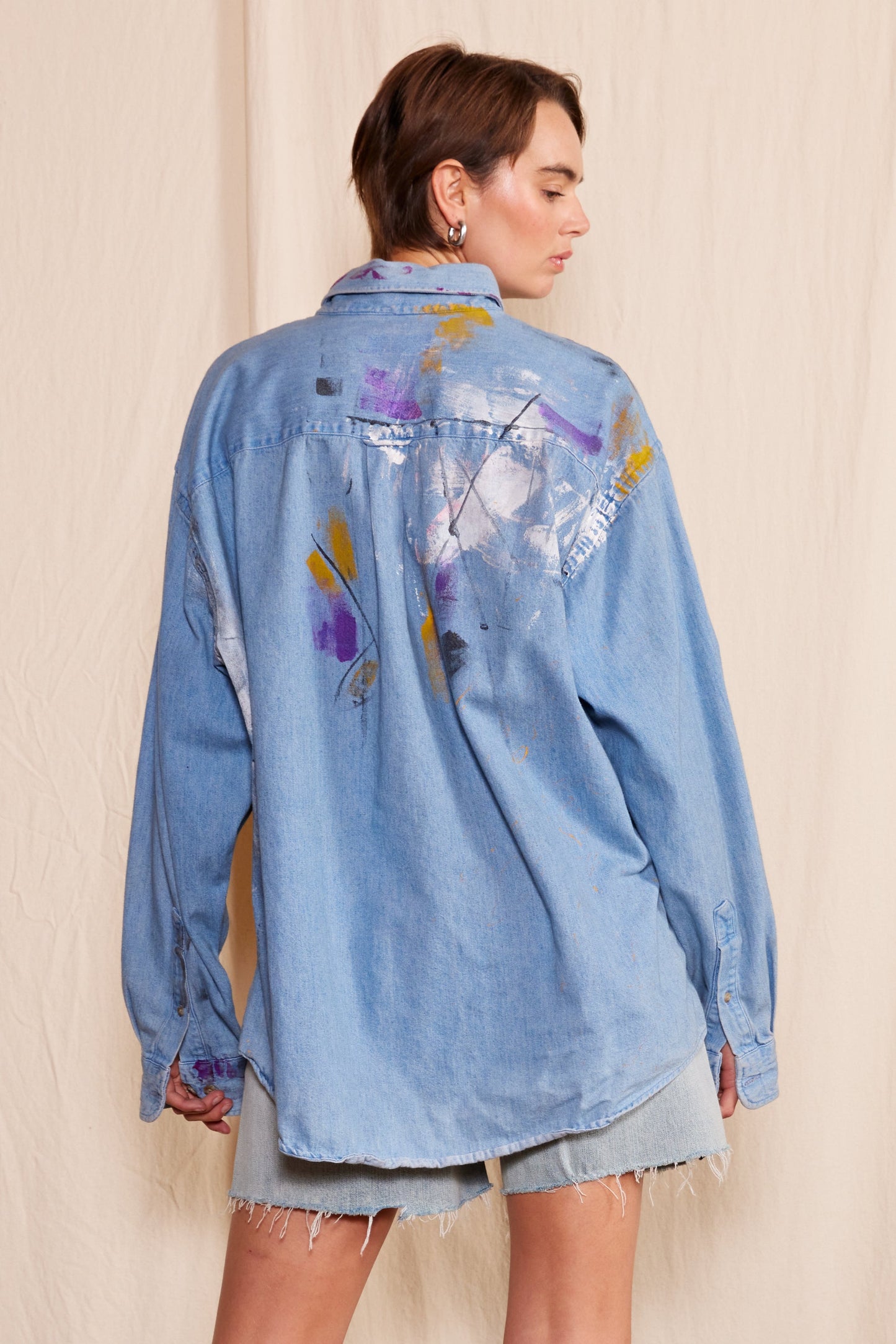 Artisan Hand-Painted Abstract Brushstroke Denim Shirt - clothing by TeeHivey.com (Image 2)