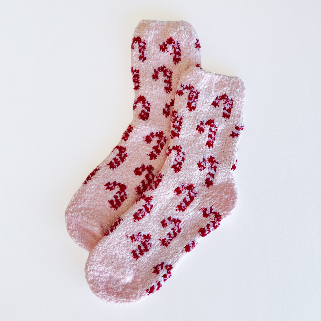 Candy Cane Fuzzy Socks - clothing by TeeHivey.com