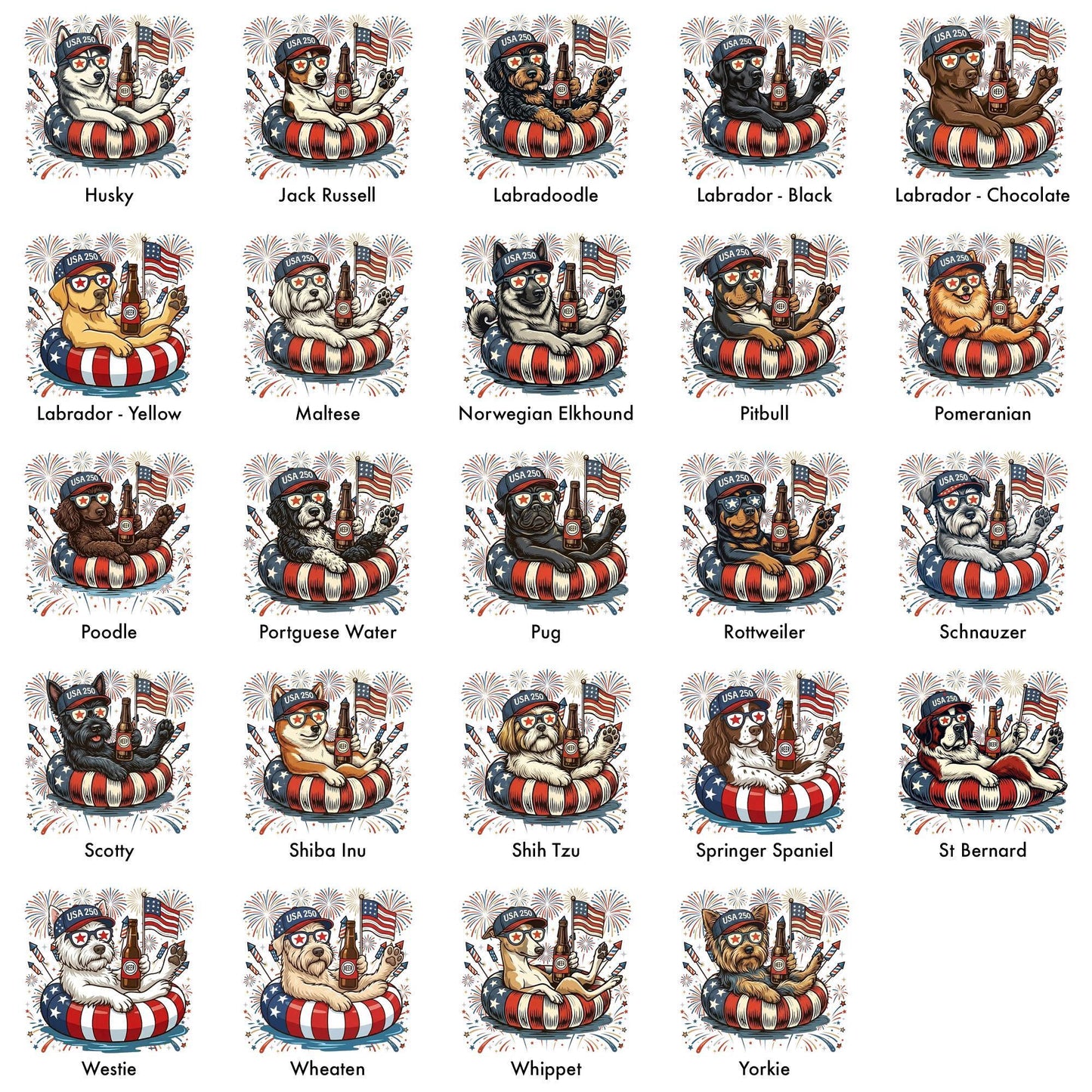 Patriotic Dogs 4th July Dog Comfort Colors 50 Dog Breeds Custom Available Usa Flag Fireworks America 250 (3)