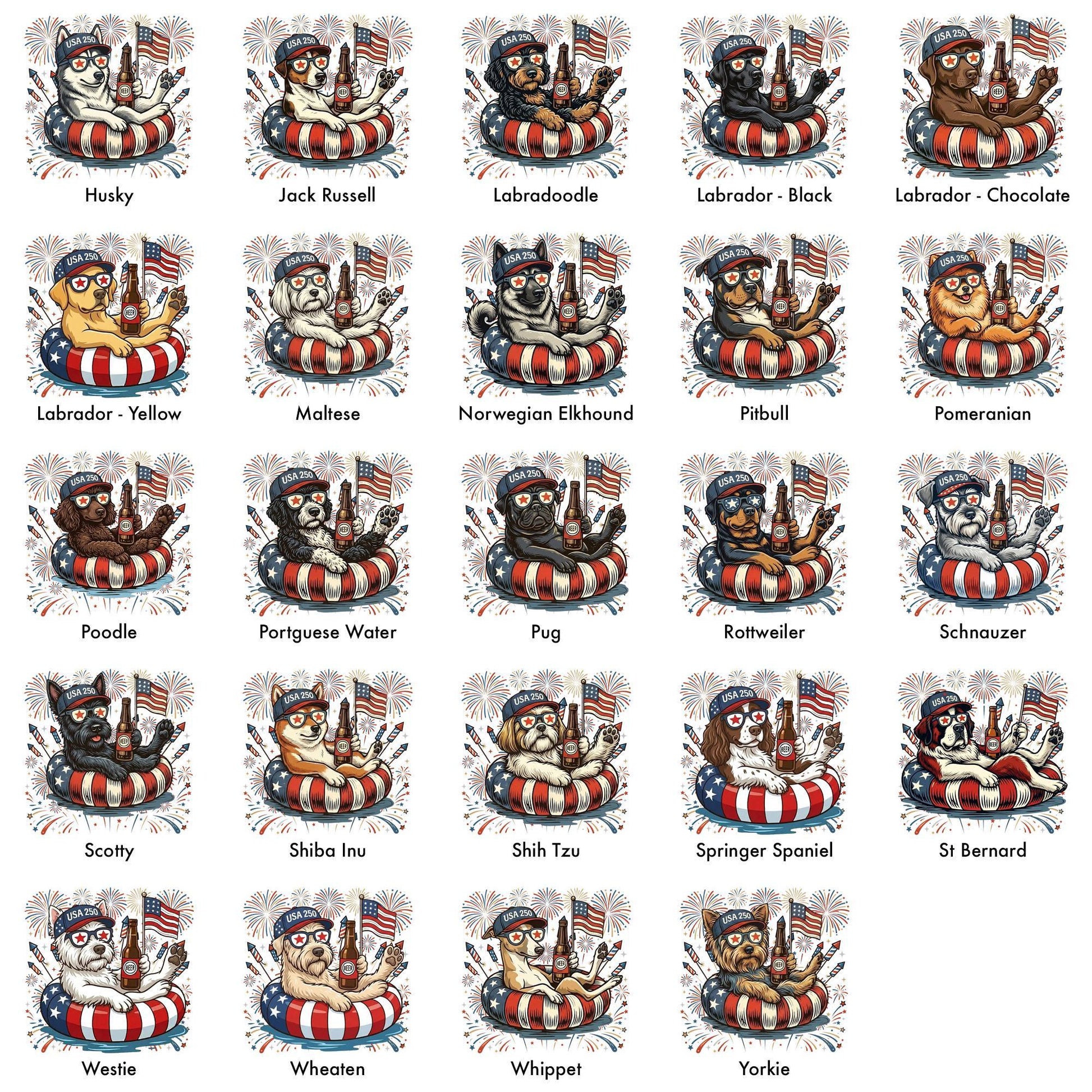 Patriotic Dogs 4th July Dog Comfort Colors 50 Dog Breeds Custom Available Usa Flag Fireworks America 250 (3)