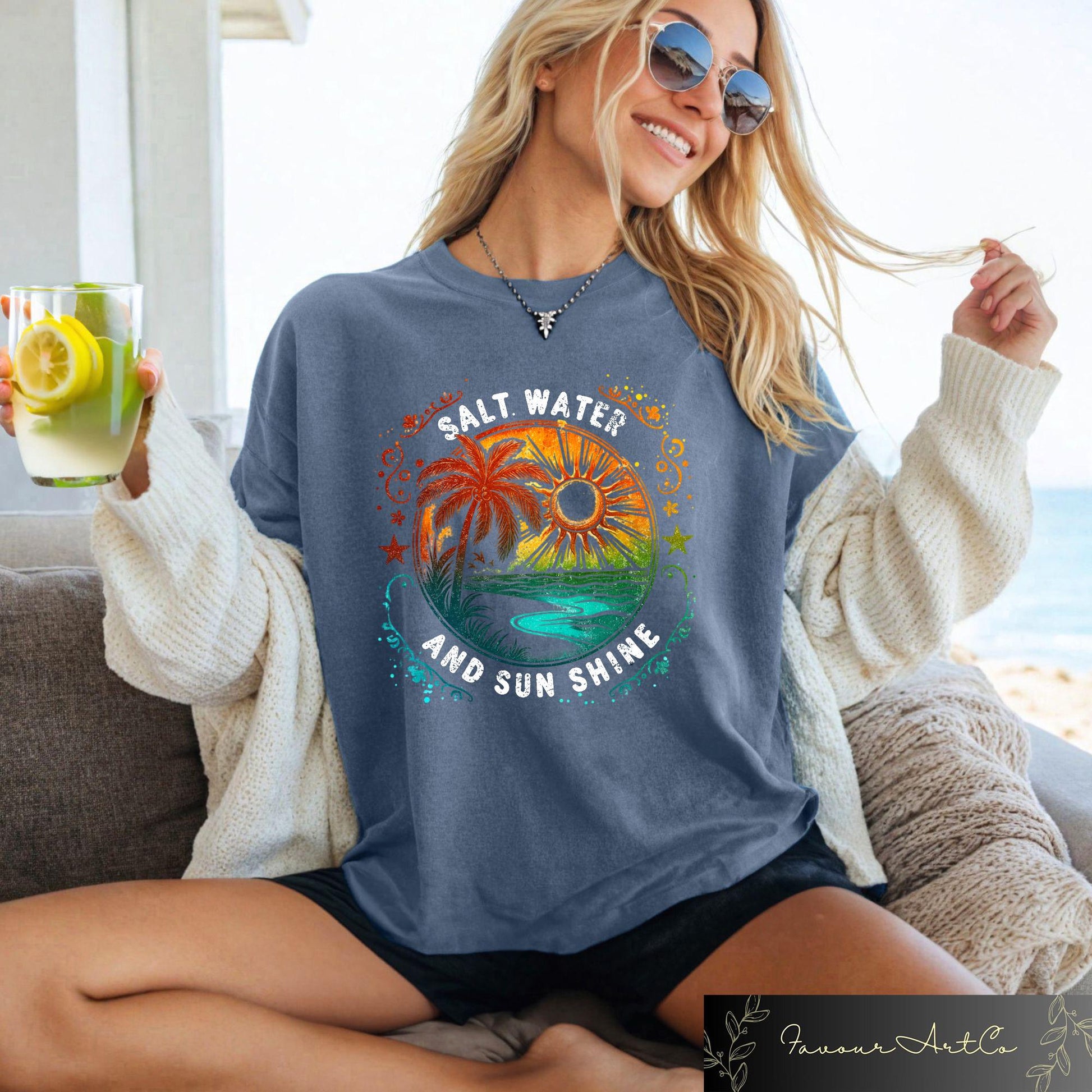 Salt Water Sun Shine Summer Holiday Retro Beach Tropical Vacation Summer Tee Sunshine (3)