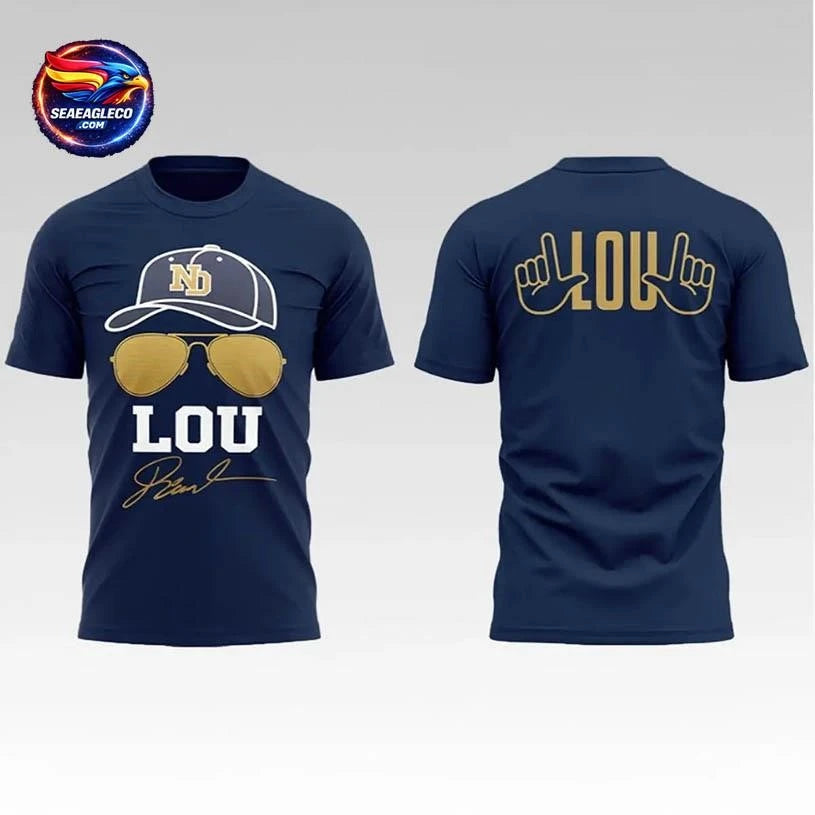 2026 Notre Dame Football Lou Holtz Signature Two Sided Shirt
