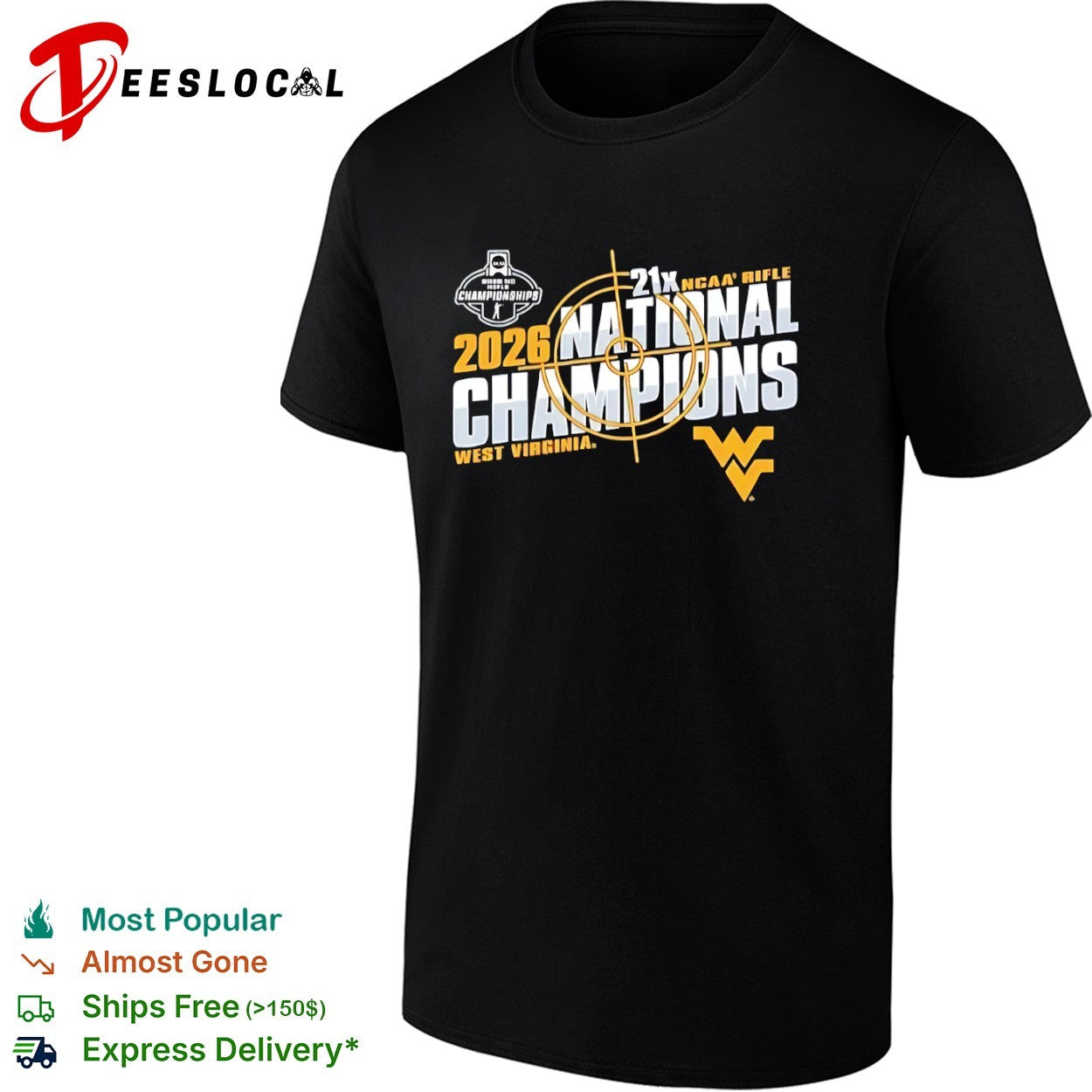 2026 West Virginia Mountaineers 21x NCAA Rifle National Champions logo shirt