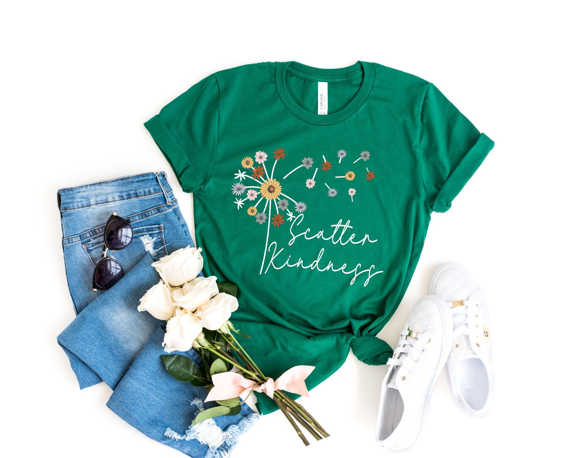 Kind Scatter Kindness Positive Quote Tees Dandelion Floral Tee (4)