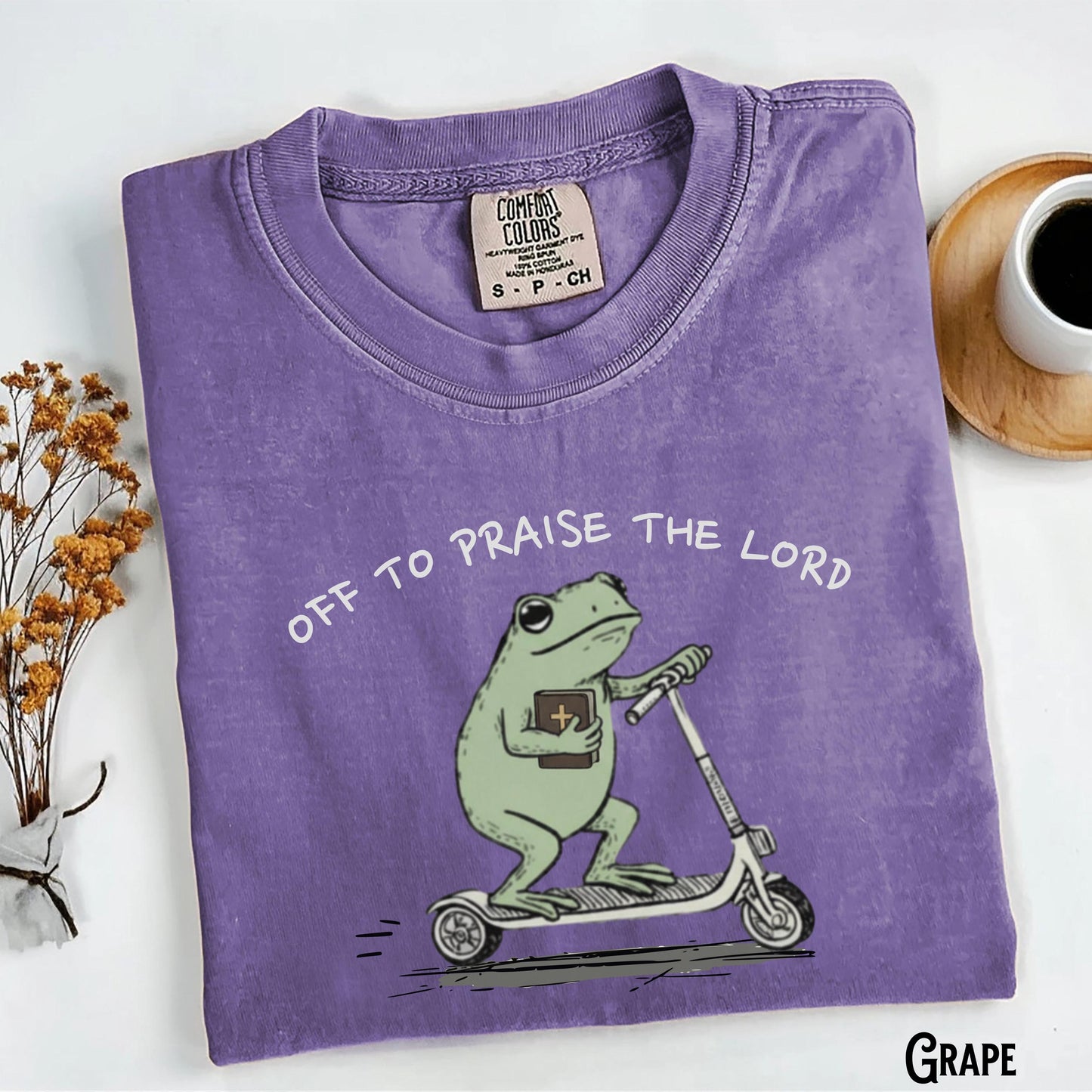 Comfort Colors Christian Garment-Dyed Tee Frog Off Praise Lord Bible Study Jesus Church Faith Humor (4)