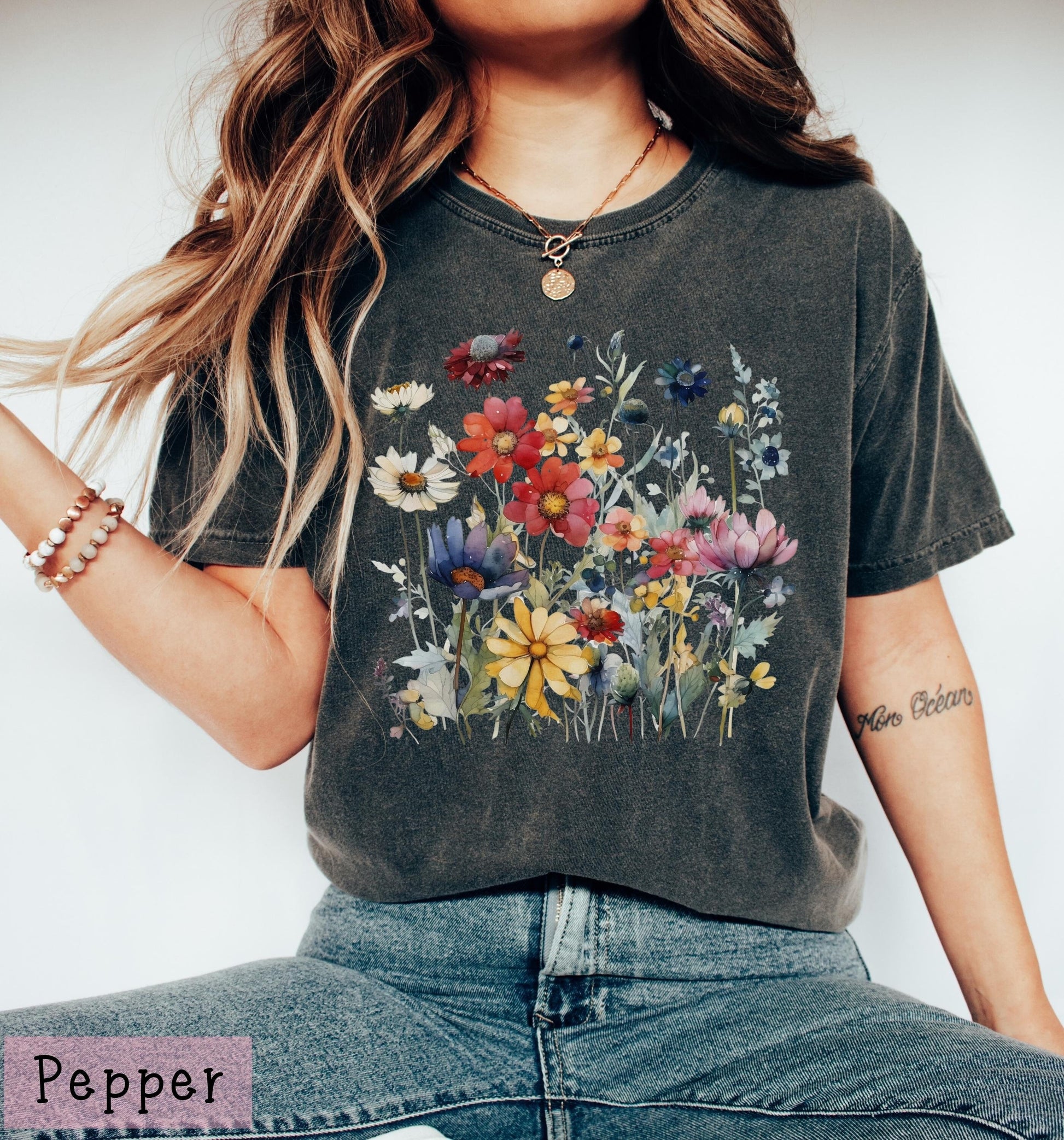 Boho Wildflower Comfort Colors Spring Floral Tee Unisex T-shirt, Sweatshirt, Hoodie (5)