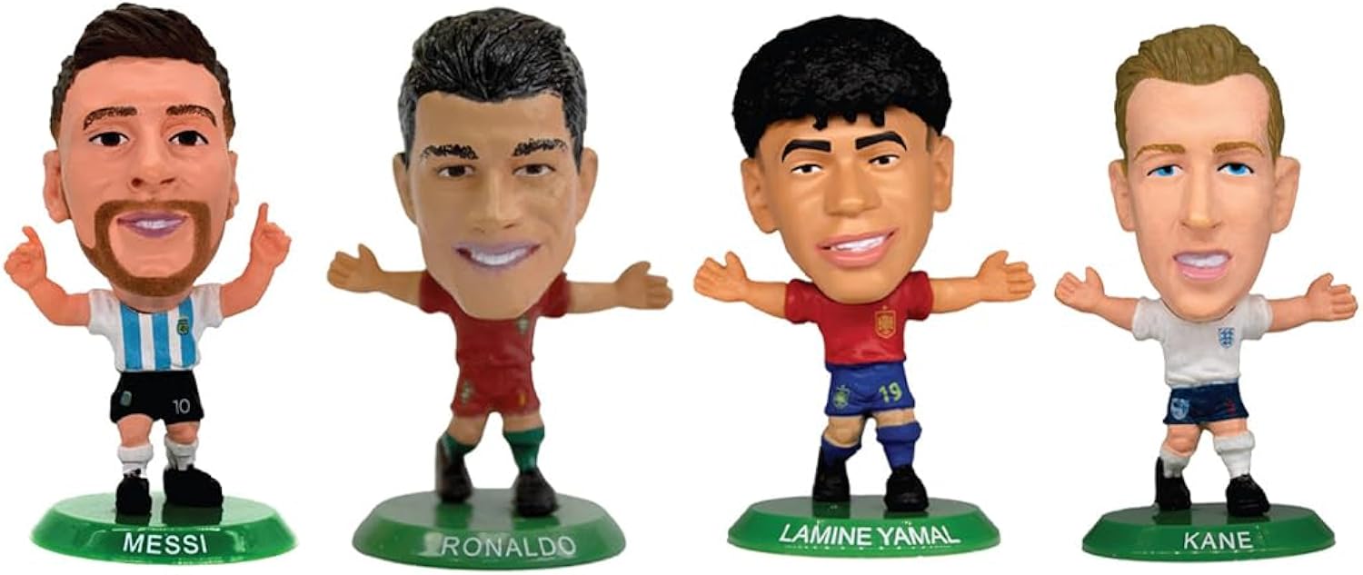 World Cup Superstars Figure Set - Includes Argentina Messi, Portugal Ronaldo, England Kane & Spain Yamal Figures (4-Pack)