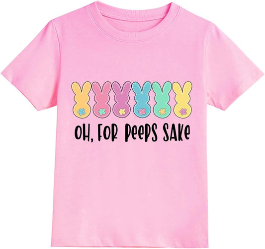 Girls Easter Shirts Kids Bunny T-Shirt Peace Love Peeps Tees Toddler Short Sleeve Tops Happy Easter Day Outfit 2-10T
