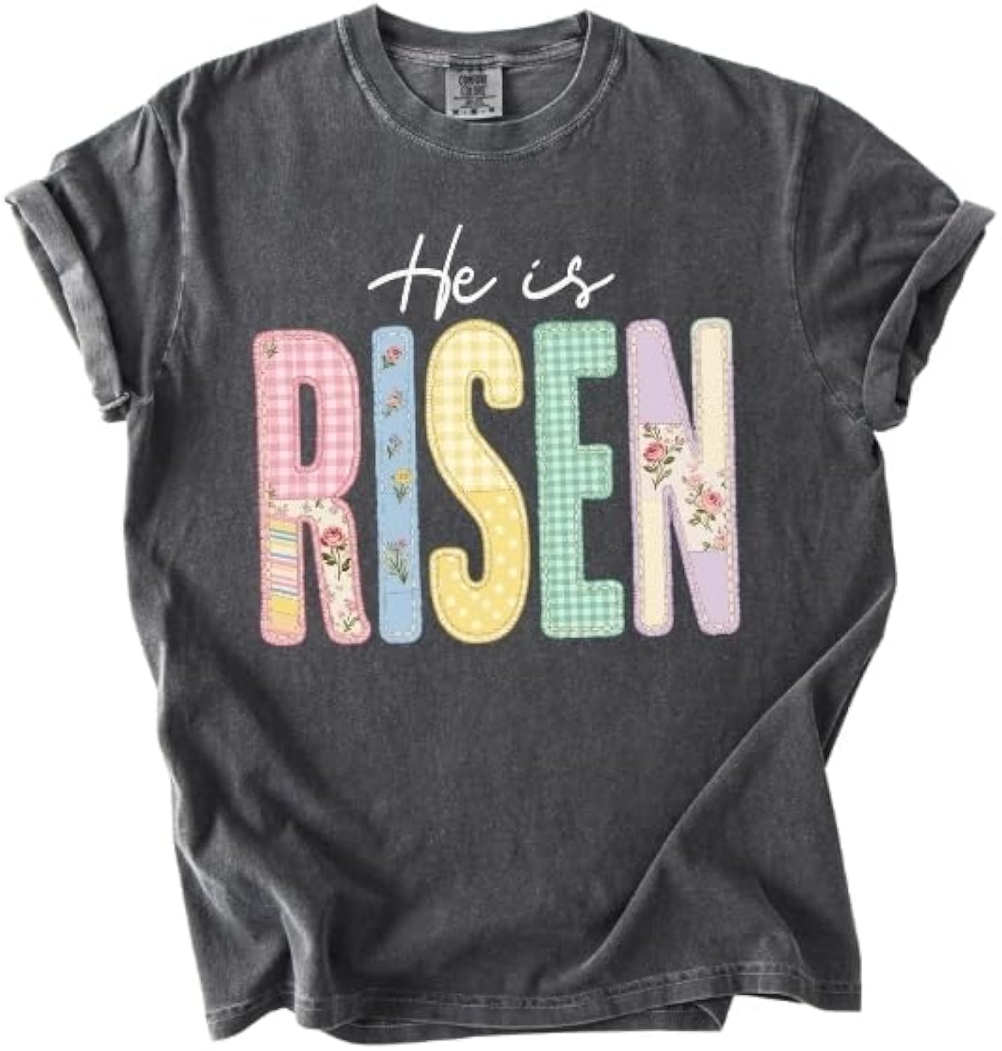 He is Risen Patchwork Comfort Colors T-Shirt, Pastel Easter Graphic Tee, Jesus Resurrection, Unisex Shirt
