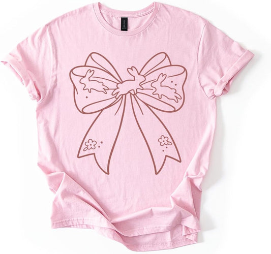 Easter Bow Shirt Minimalist Spring Ribbon Graphic Cute Pastel Holiday Unisex Tshirt