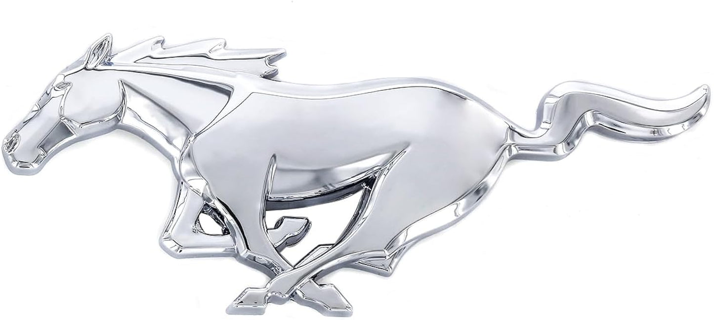 Official Ford Product. Mustang Pony Logo Emblem. Industrial Strength 3M Adhesive Backing. 3 1/4" Long. (Chrome)