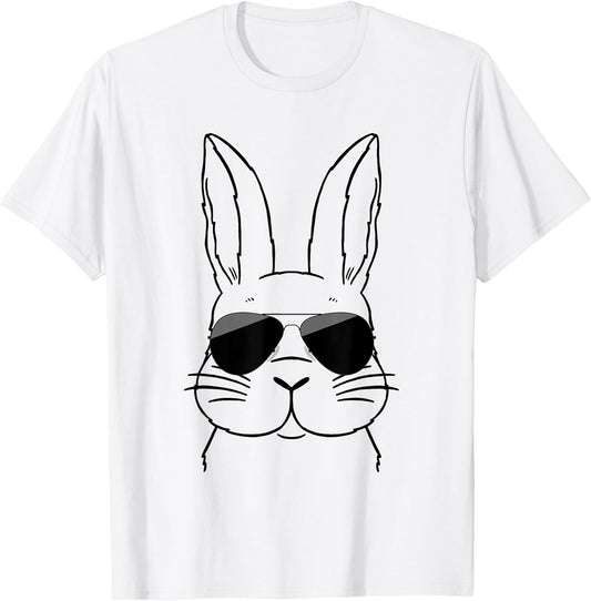Bunny Face With Vintage Sunglasses Happy Easter Day For Boys T-Shirt