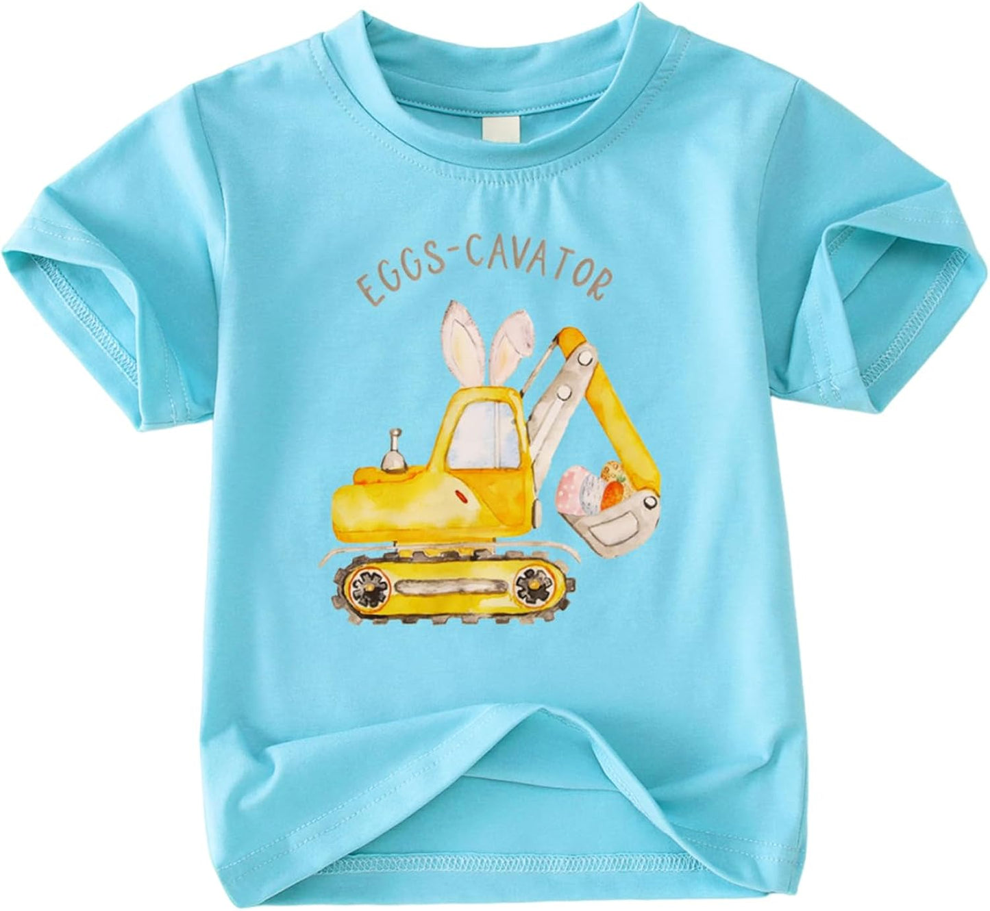 Toddler Kid Boy Girl Easter Shirt Cute Eggs Cavator T-Shirt Short Sleeve Funny Bunny Excavator Graphic Tee Tops