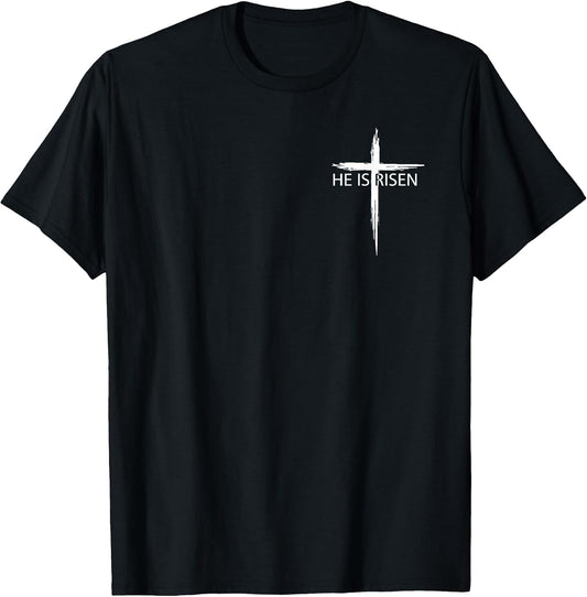 He is Risen Pocket Christian Easter Jesus Religious Cross T-Shirt
