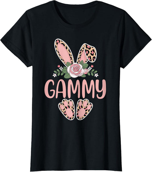 Gammy Cute Leopard Bunny Ears Floral Easter T-Shirt