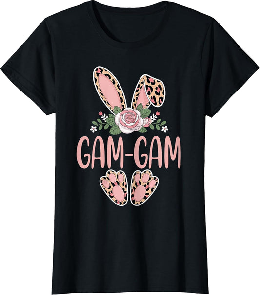 GAM-GAM Cute Leopard Bunny Ears Floral Easter T-Shirt