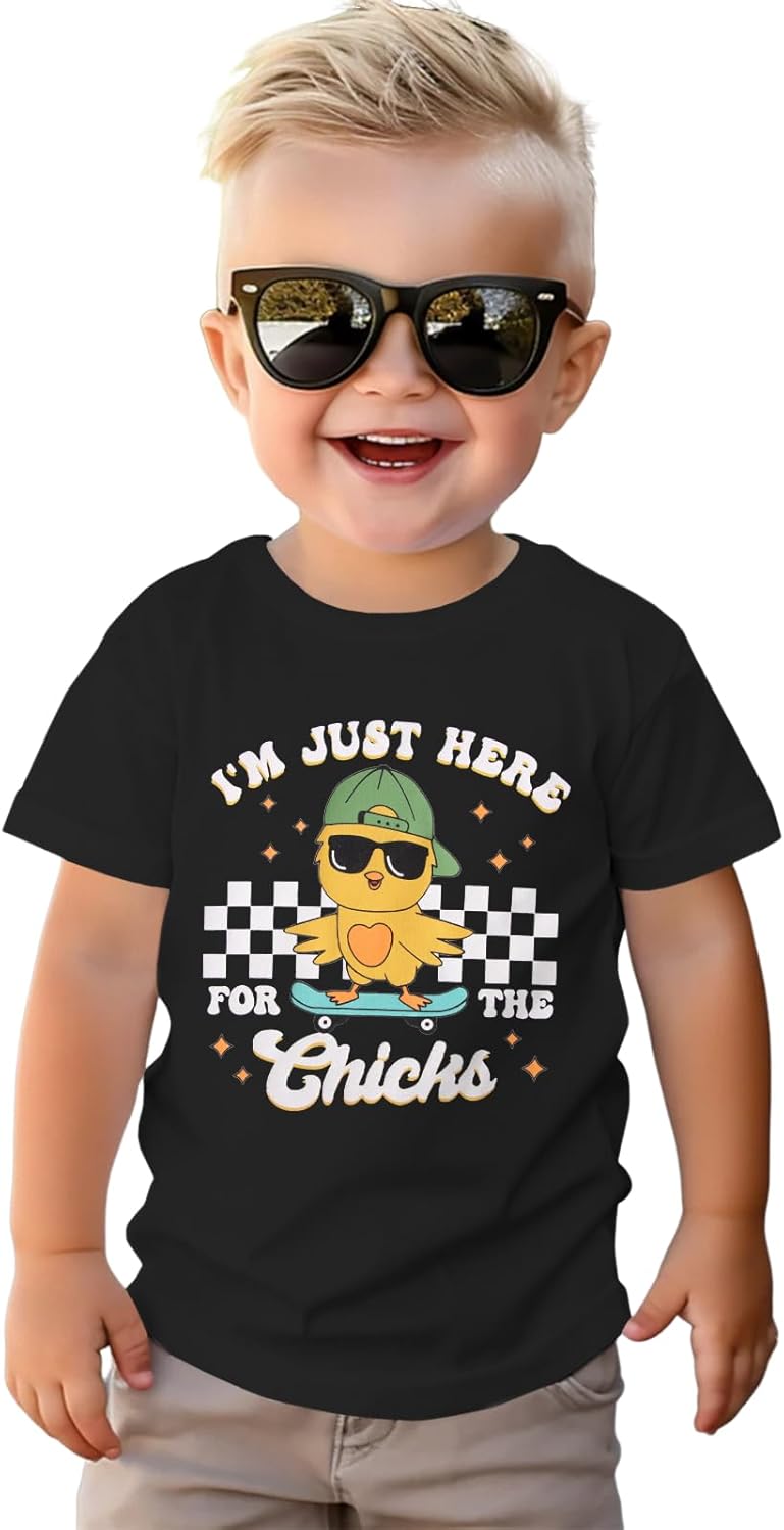 Easter Shirts for Toddler Baby Boy I'm Just Here for The Chicks T-Shirt Kid Funny Skateboard Tee Short Sleeve Tops