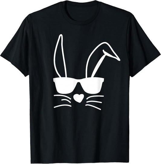 Kids Black Easter T-Shirt: Classic Fit, Hip Sunglasses Bunny, Roundneck, Short Sleeve