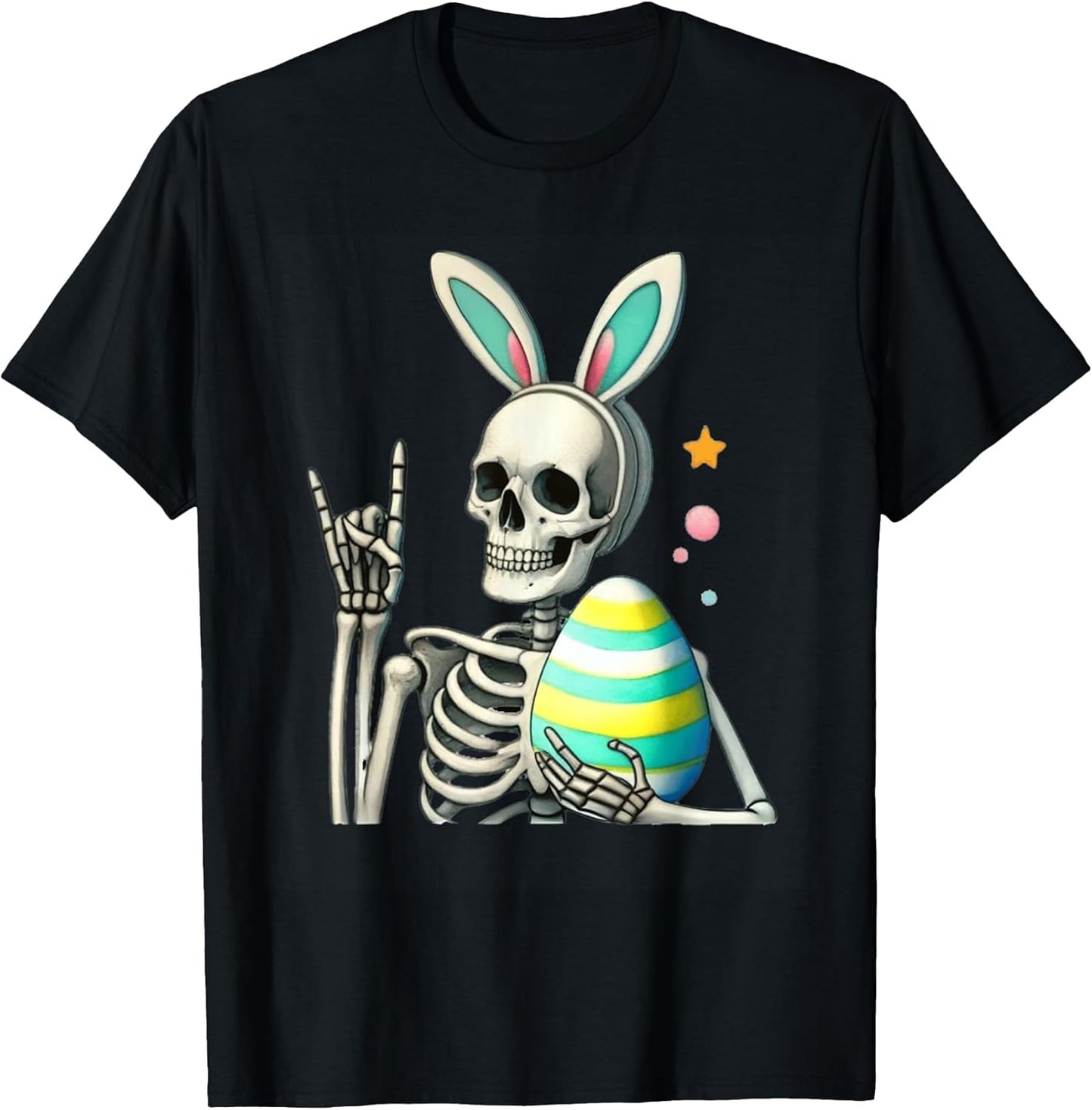 Easter Skeleton Bunny Rock Hand Rocker Boys Kids Men Teens T-Shirt