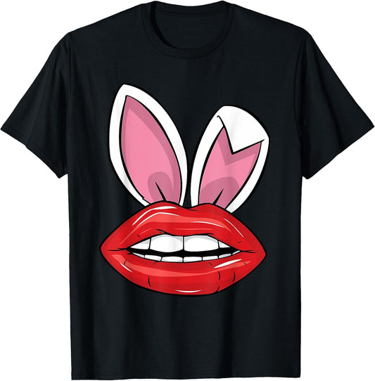 Red Lips Bunny Ears Easter Day Funny Girls T-Shirt