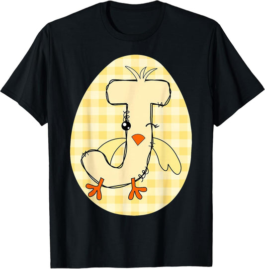 Easter Yellow Gingham Chick Initial J Letter Name