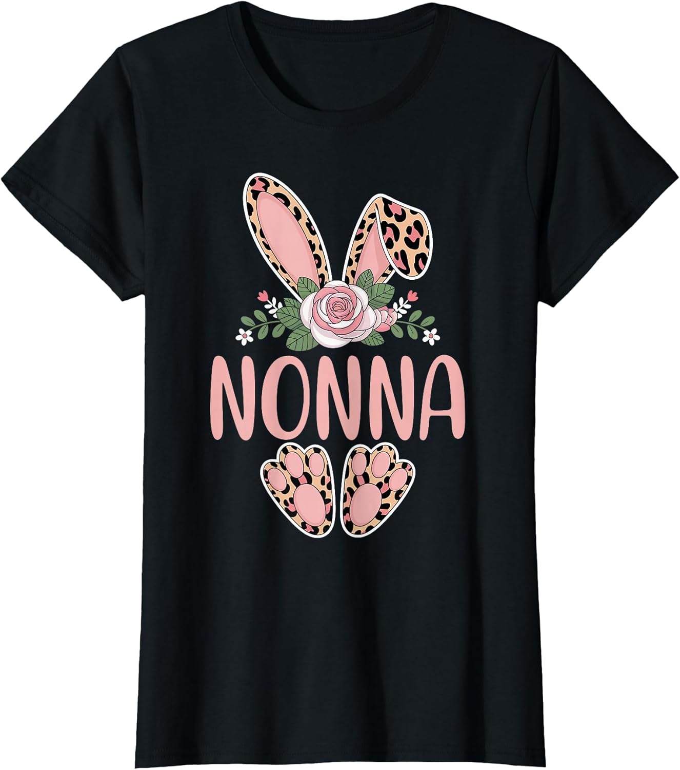 Nonna Cute Leopard Bunny Ears Floral Easter T-Shirt