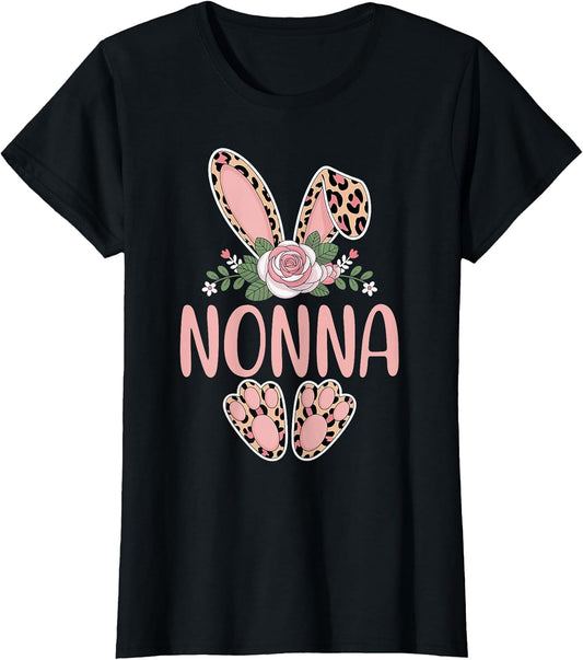 Nonna Cute Leopard Bunny Ears Floral Easter T-Shirt